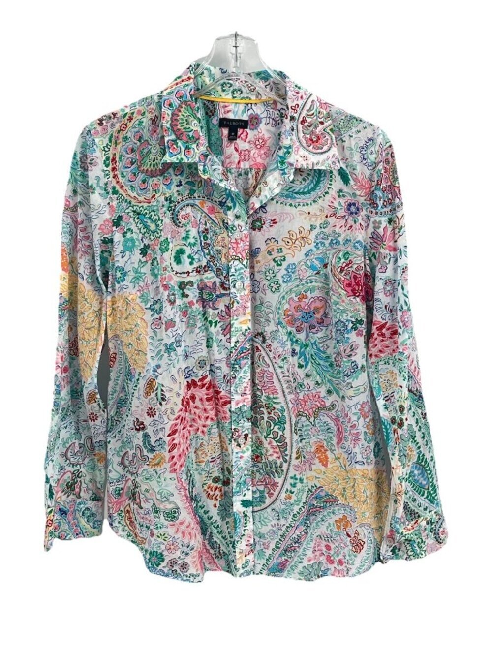 Talbots Paisley Floral Button Front Blouse M Colorful Feminine Coastal Grandma